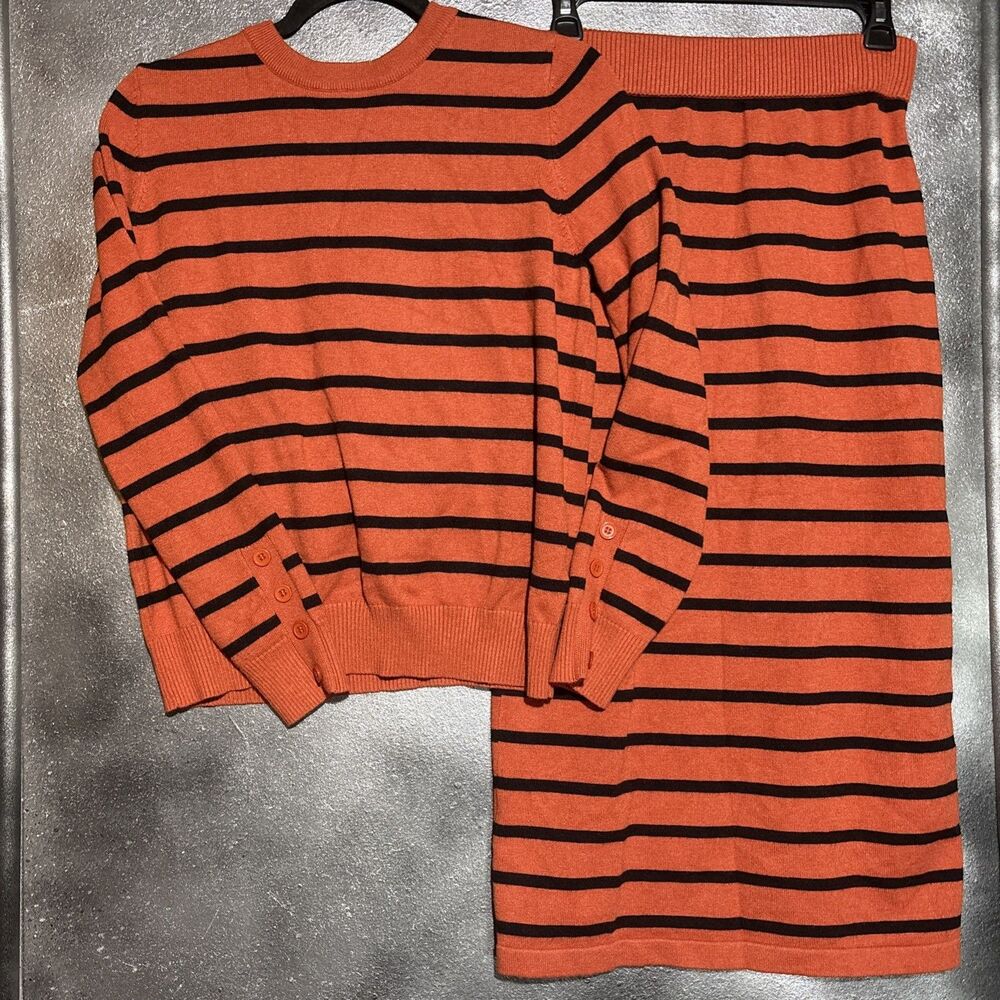 2 Pc Skirt Set Women’s Fall Fashion Striped Sweater Midi Dress Knit Cabincore